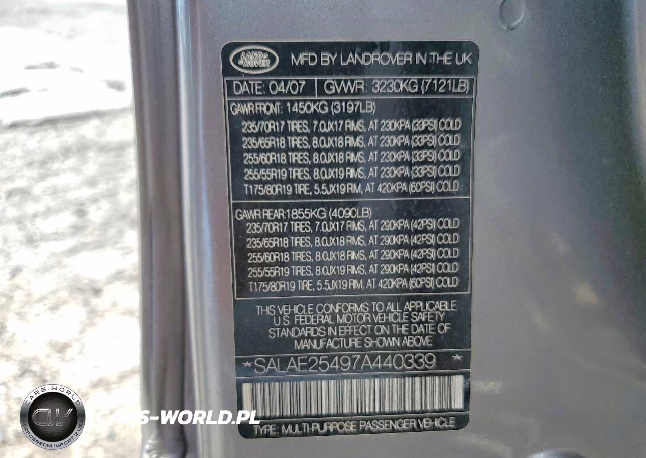 2007 Land Rover Lr3 Se VIN:SALAE25497A440339 - 13