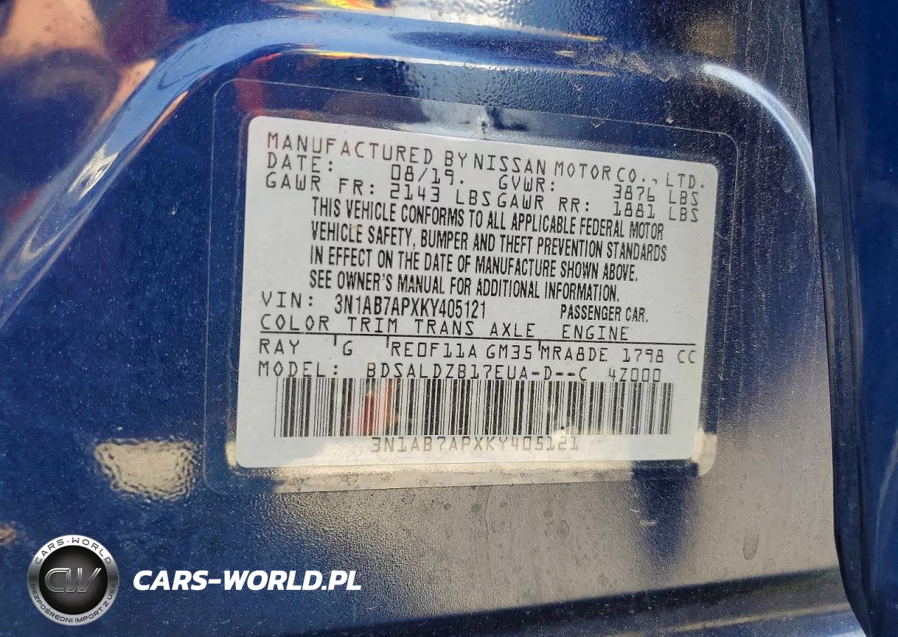 2019 Nissan Sentra Sv VIN:3N1AB7APXKY405121 - 12