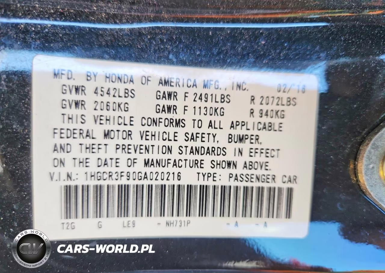 2016 Honda Accord Touring VIN:1HGCR3F90GA020216 - 12