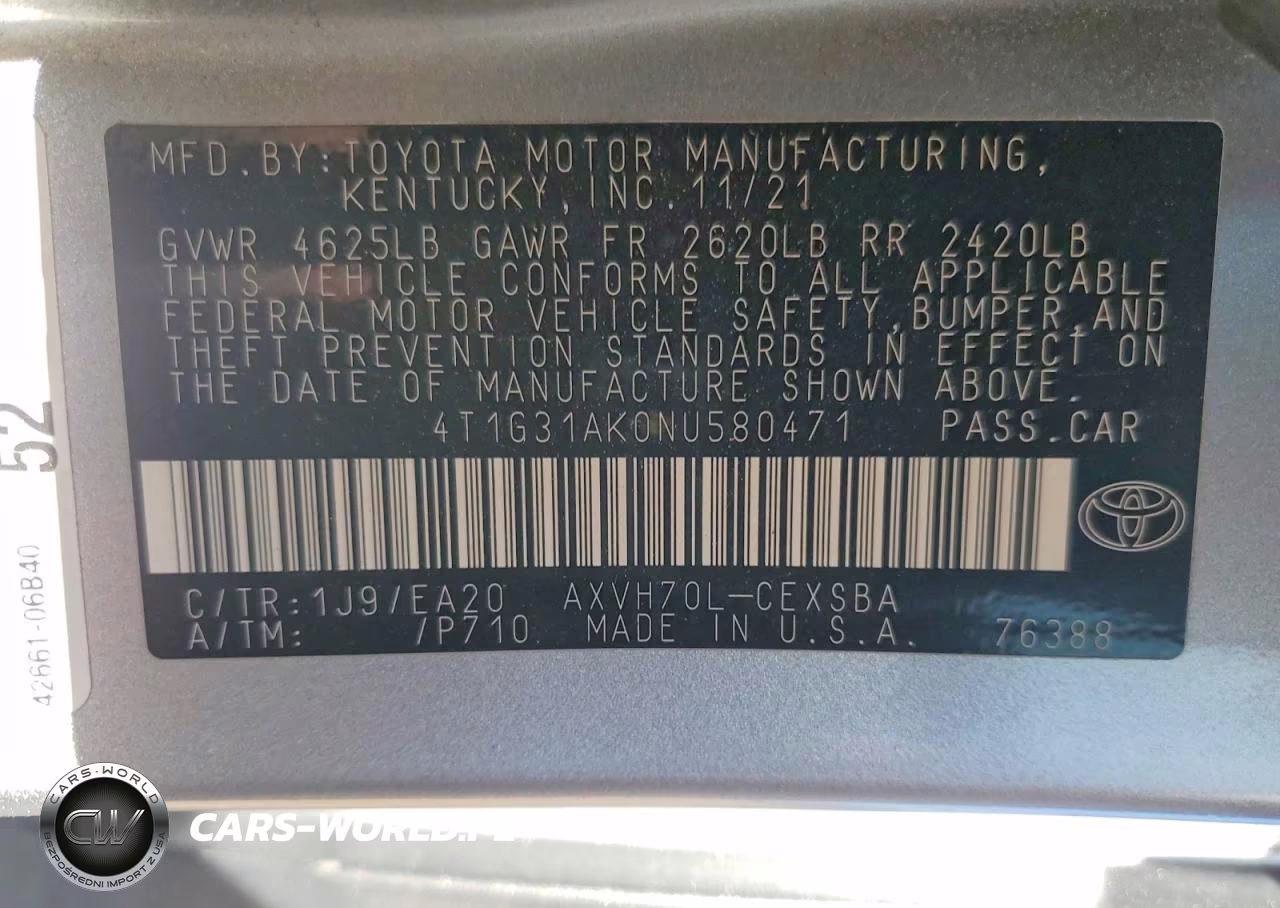 2022 Toyota Camry Hybrid Se VIN:4T1G31AK0NU580471 - 12