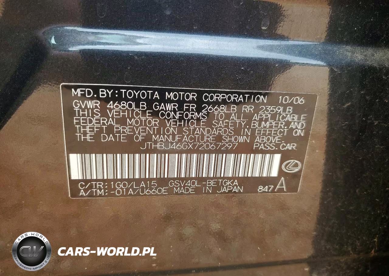 2007 Lexus Es 350 VIN:JTHBJ46GX72067297 - 12