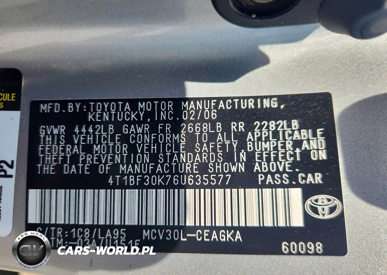 2006 Toyota Camry Xle V6 VIN:4T1BF30K76U635577 - 12