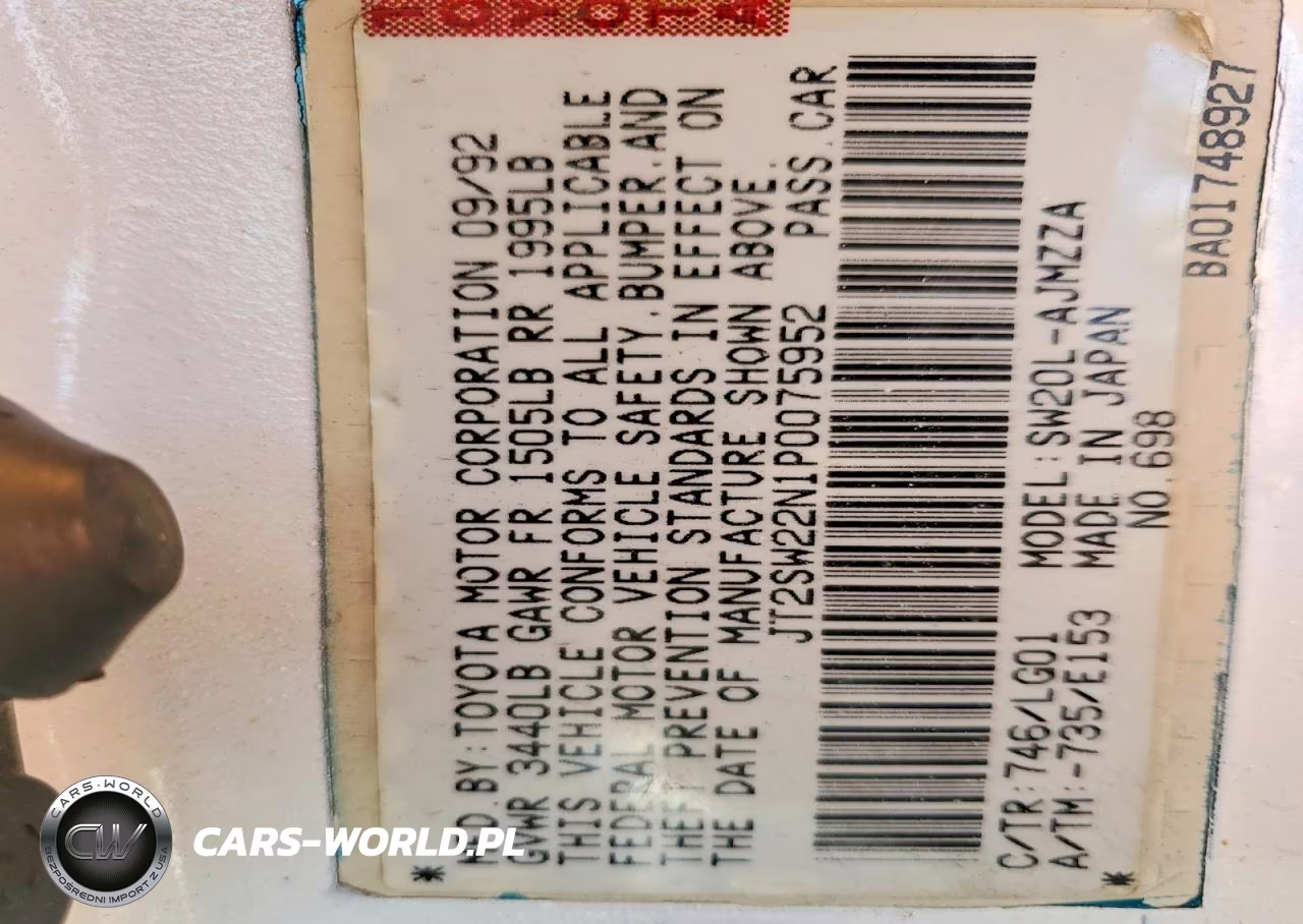 1993 Toyota Mr2 Sport Roof VIN:JT2SW22N1P0075952 - 12