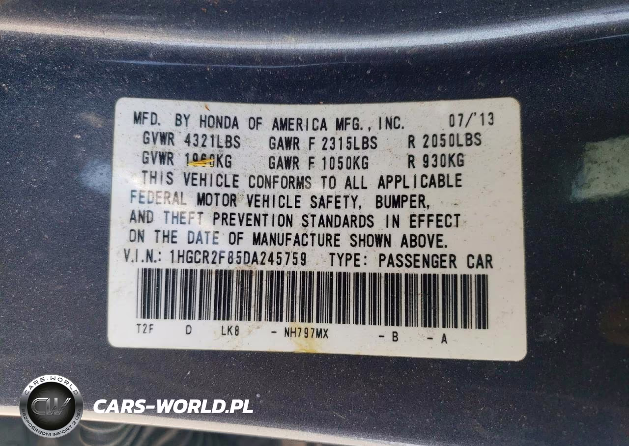 2013 Honda Accord Exl VIN:1HGCR2F85DA245759 - 12