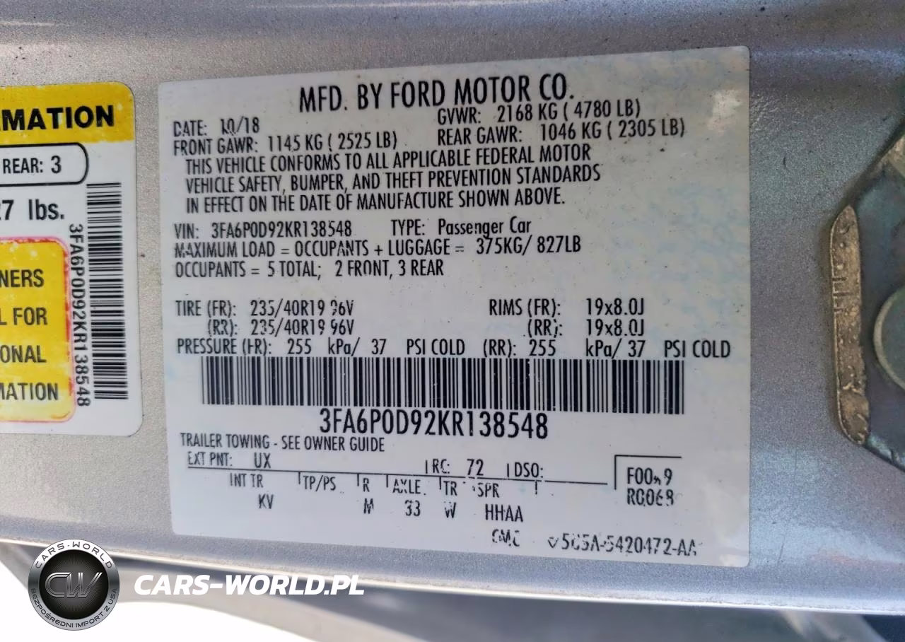2019 Ford Fusion Titanium VIN:3FA6P0D92KR138548 - 12