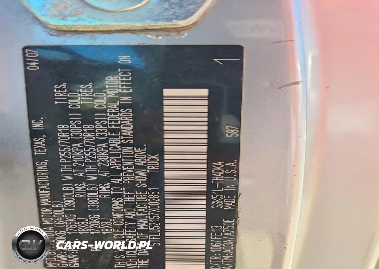 2007 Toyota Tundra Base VIN:5TFLU52157X002851 - 12