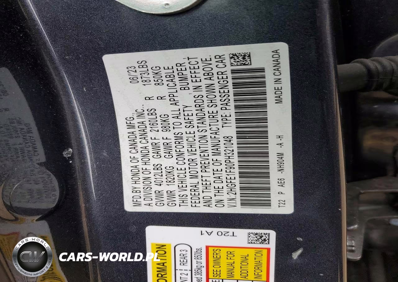 2023 Honda Civic Touring VIN:2HGFE1F90PH321048 - 13