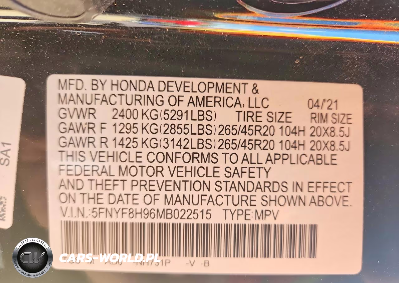 2021 Honda Passport Touring VIN:5FNYF8H96MB022515 - 12