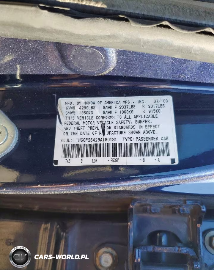 2009 Honda Accord Lxp VIN:1HGCP26429A190181 - 12