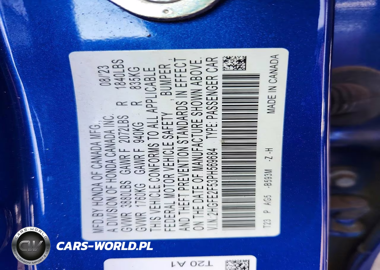 2023 Honda Civic Sport VIN:2HGFE2F53PH569684 - 13