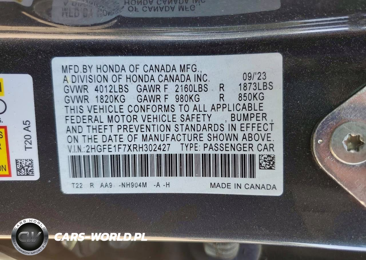 2024 Honda Civic Ex VIN:2HGFE1F7XRH302427 - 13