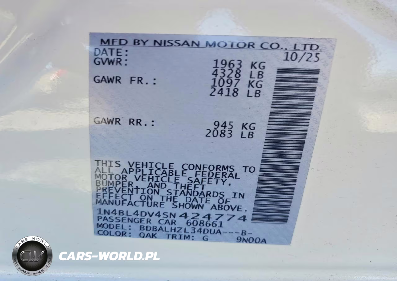 2025 Nissan Altima 2.5 Sv VIN:1N4BL4DV4SN424774 - 13