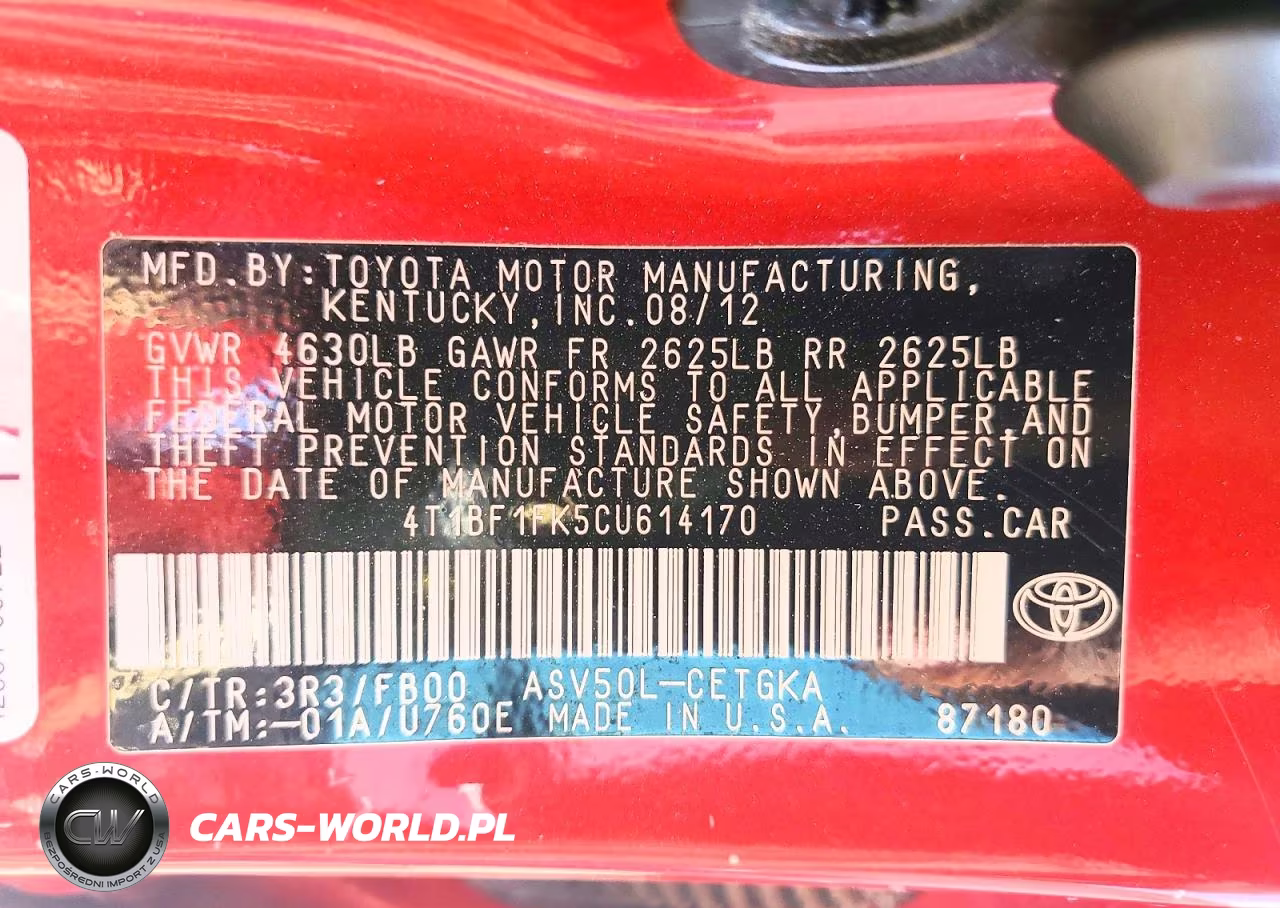 2012 Toyota Camry Xle VIN:4T1BF1FK5CU614170 - 13