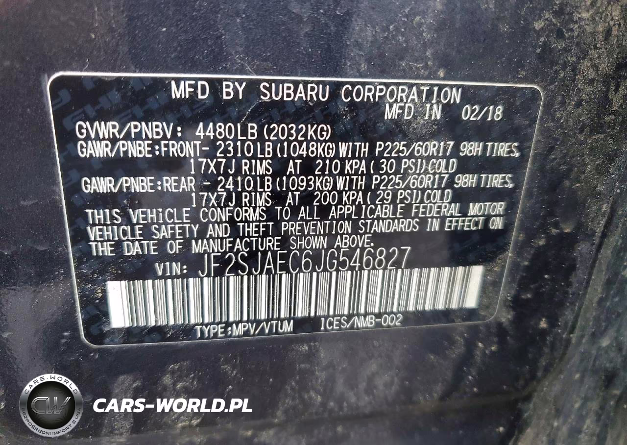 2018 Subaru Frstr 4X4 2.5I VIN:JF2SJAEC6JG546827 - 12