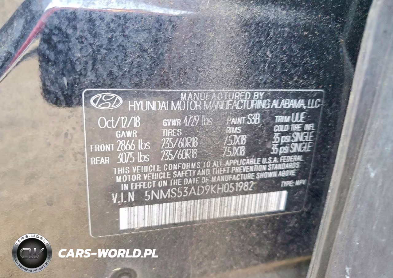 2019 Hyundai Santa Fe Limited 2.4L VIN:5NMS53AD9KH051982 - 12