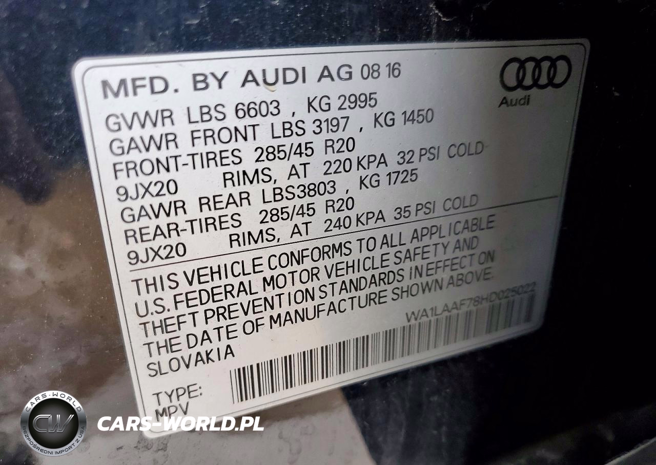 2017 Audi Q7 Premium Plus VIN:WA1LAAF78HD025022 - 12