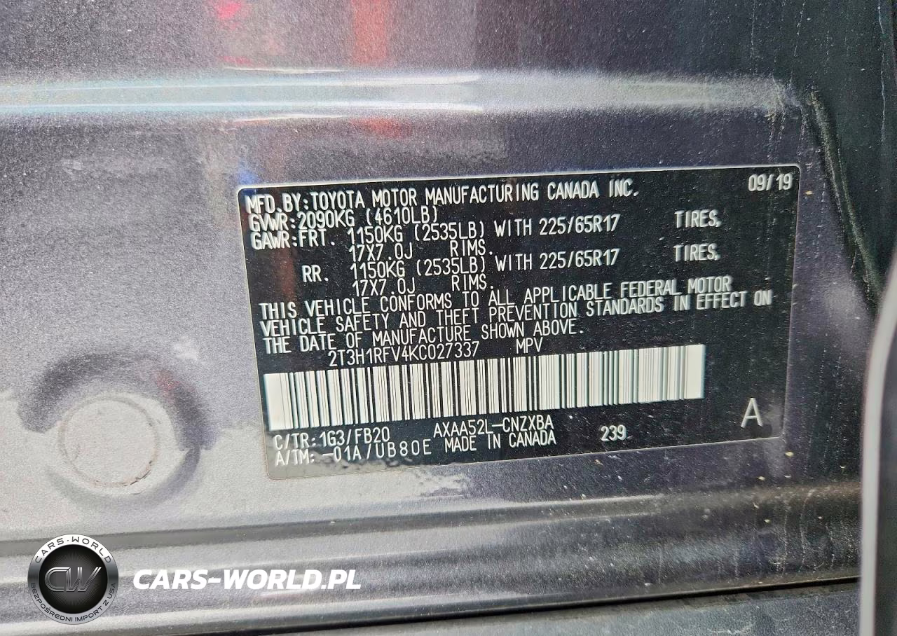 2019 Toyota Rav4 Le VIN:2T3H1RFV4KC027337 - 13