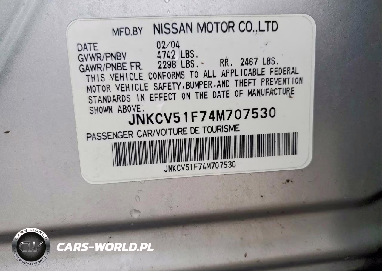 2004 Infiniti G35 Base VIN:JNKCV51F74M707530 - 12