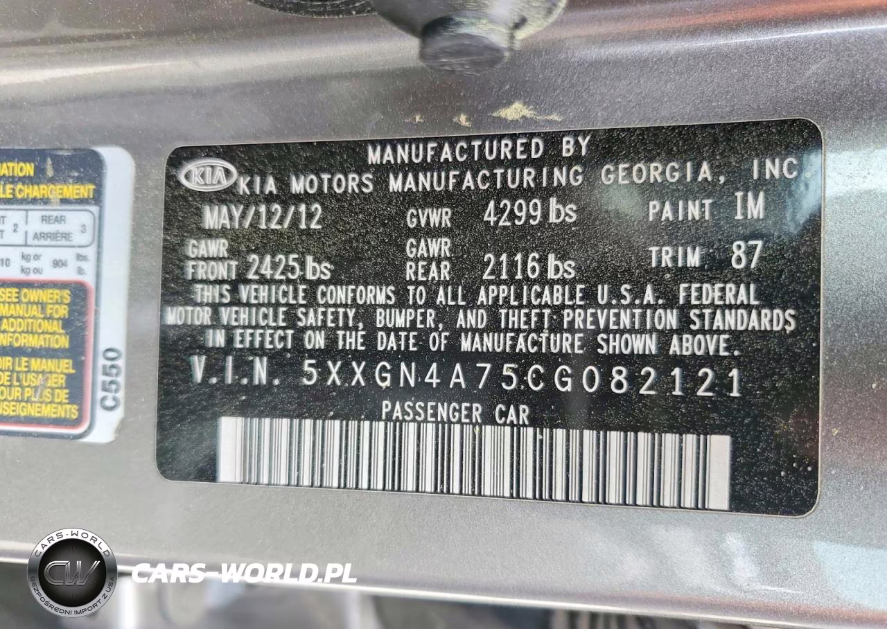 2012 Kia Optima VIN:5XXGN4A75CG082121 - 12