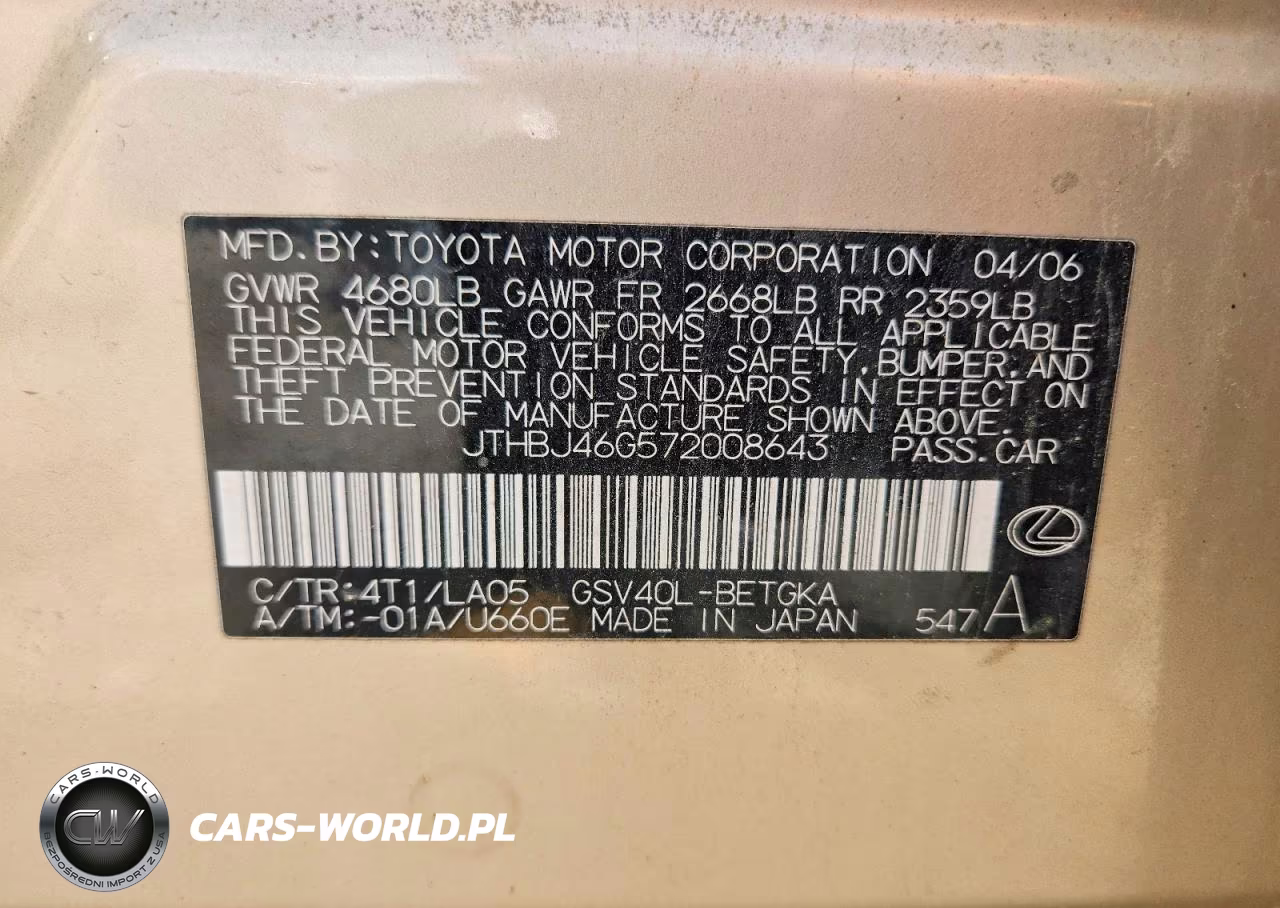2007 Lexus Es 350 Base VIN:JTHBJ46G572008643 - 12