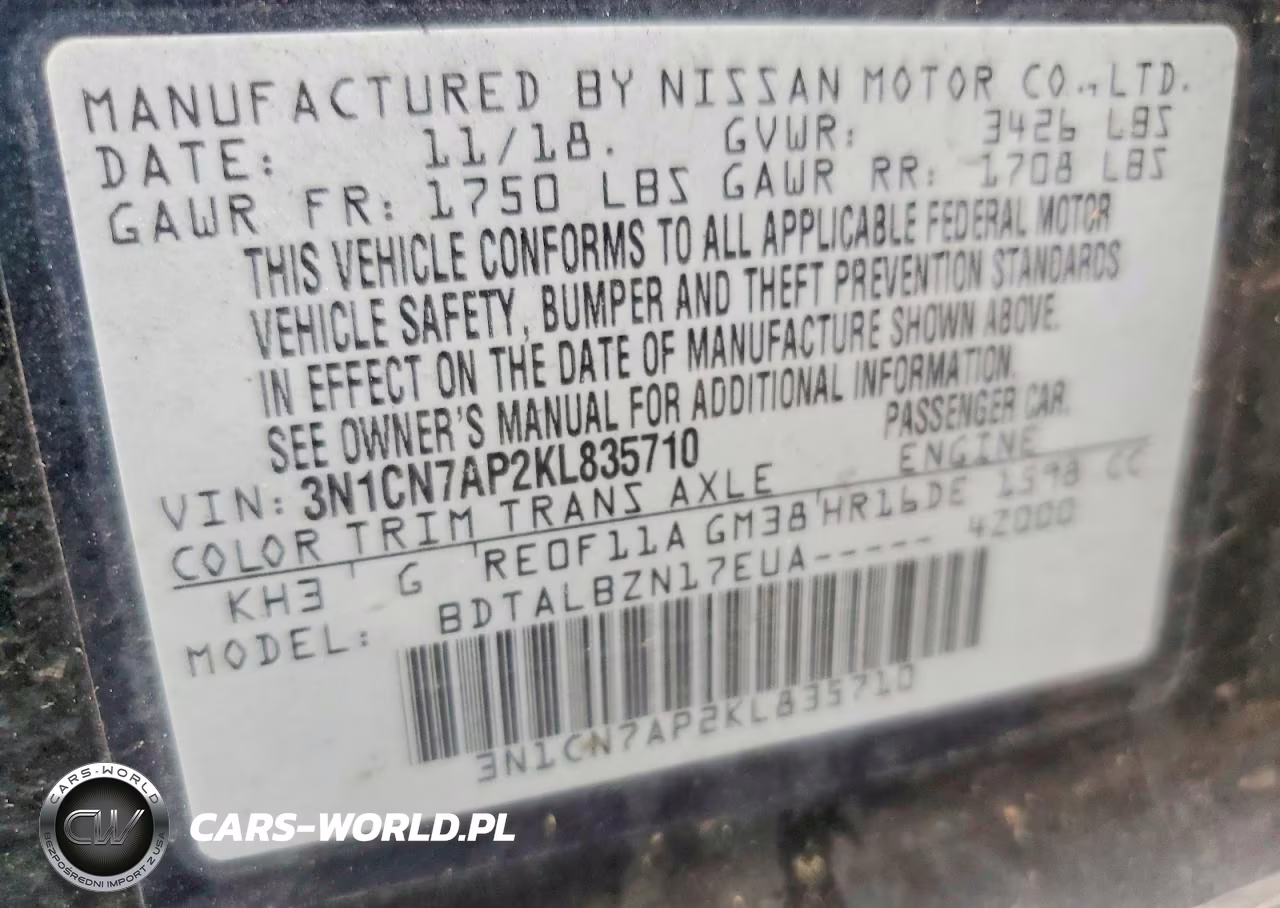 2019 Nissan Versa Sv VIN:3N1CN7AP2KL835710 - 13