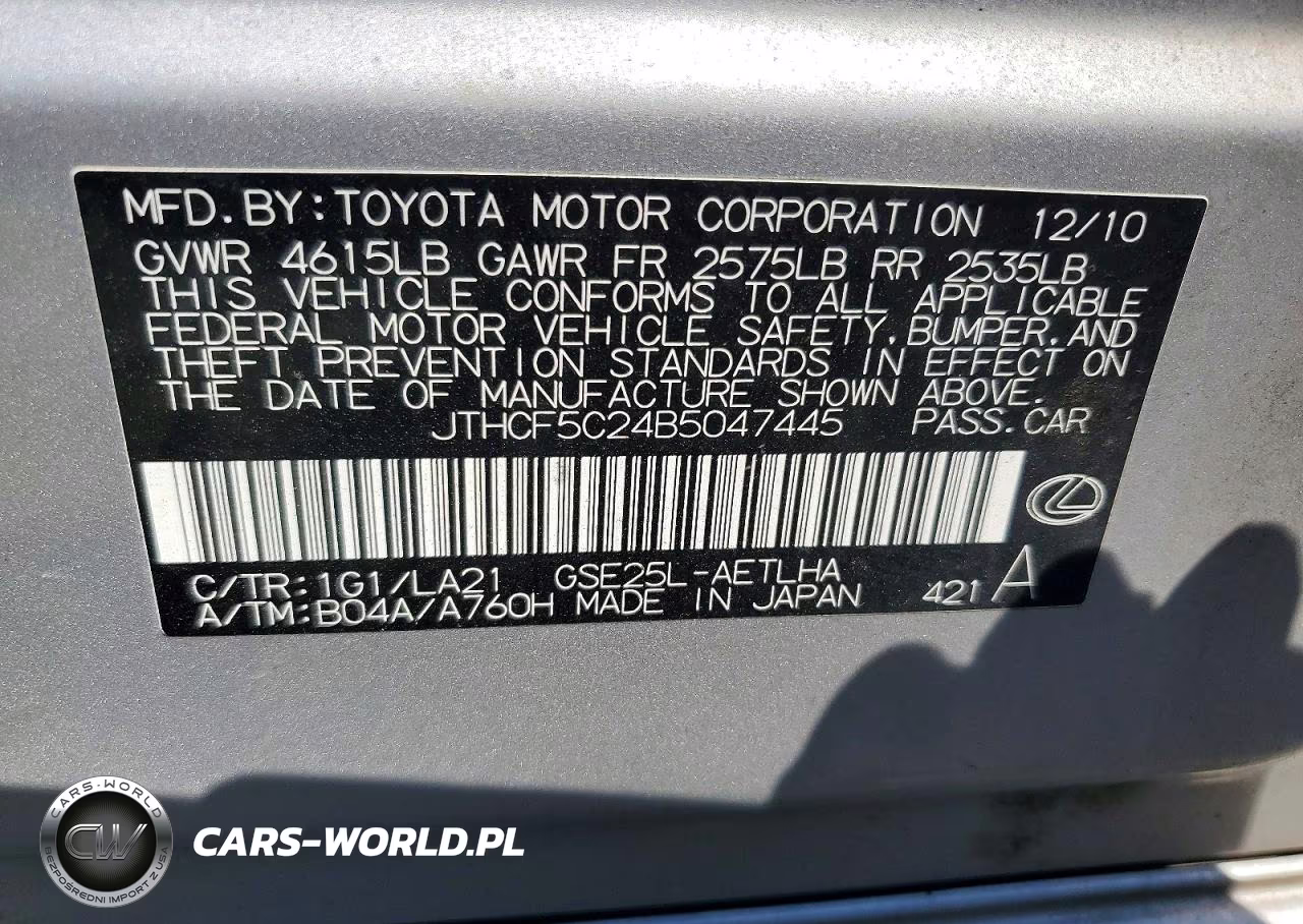 2011 Lexus Is250 VIN:JTHCF5C24B5047445 - 12