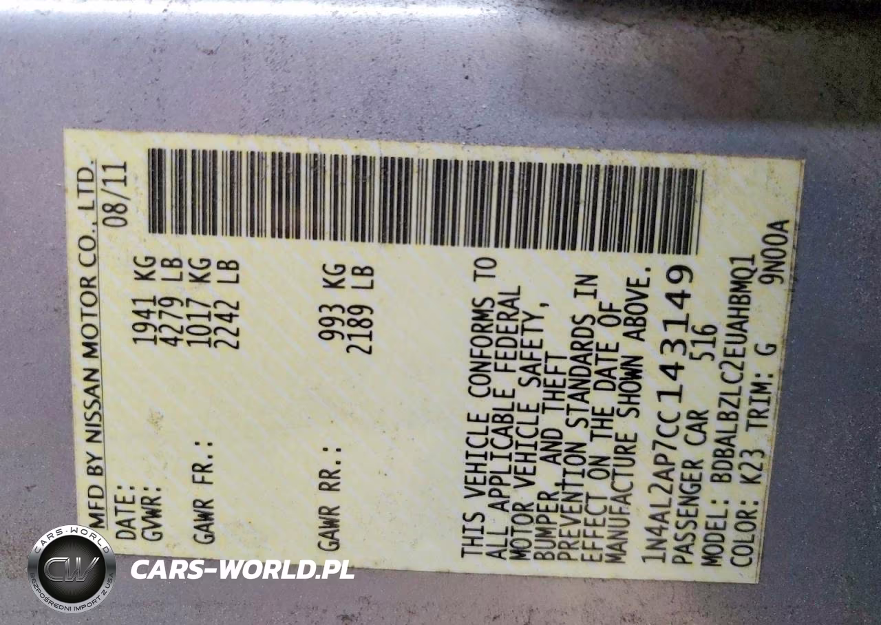 2012 Nissan Altama VIN:1N4AL2AP7CC143149 - 12
