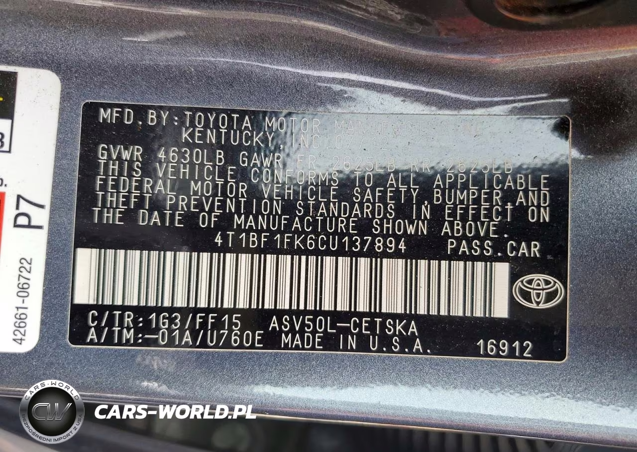 2012 Toyota Camry Se VIN:4T1BF1FK6CU137894 - 13