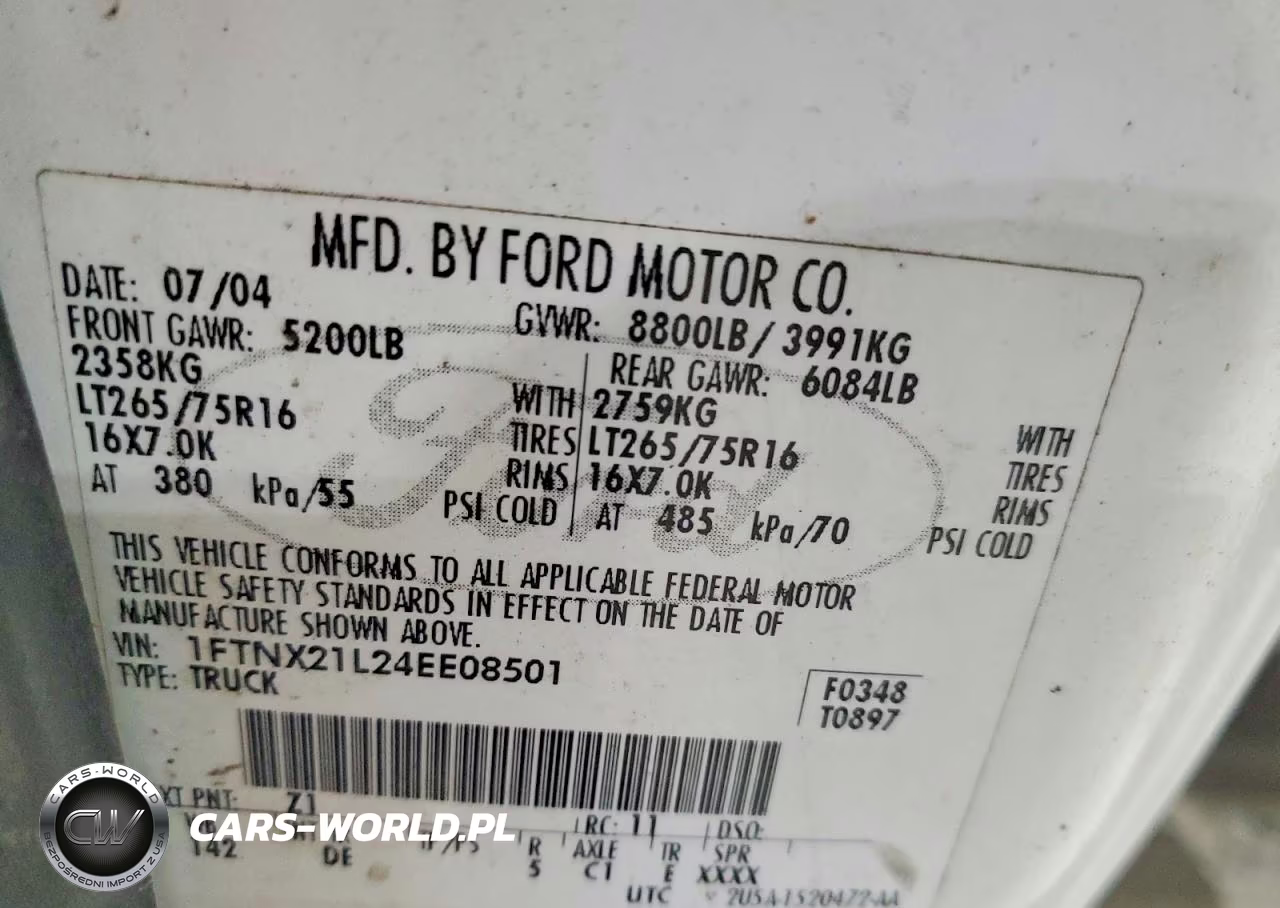 2004 Ford F-250 VIN:1FTNX21L24EE08501 - 13