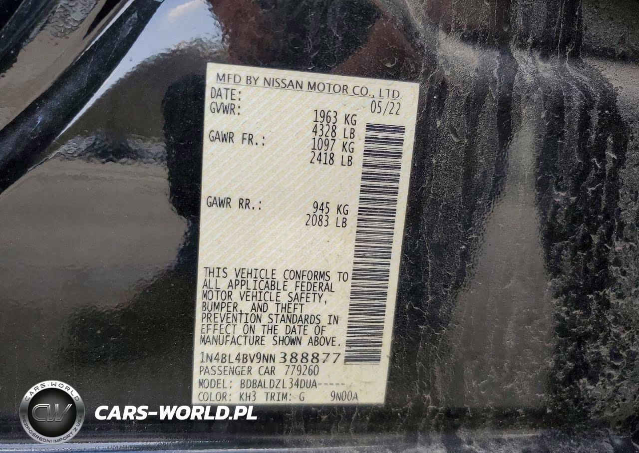 2022 Nissan Altima 2.5 S VIN:1N4BL4BV9NN388877 - 12