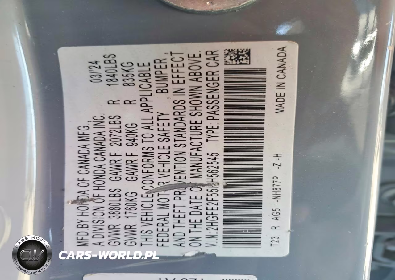 2024 Honda Civic Sport VIN:2HGFE2F55RH562545 - 12