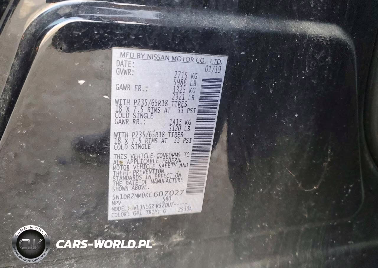 2019 Nissan Pathfinder Sl VIN:5N1DR2MM0KC607027 - 13