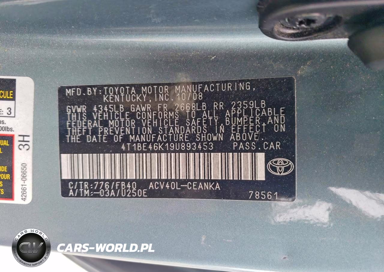 2009 Toyota Camry Le VIN:4T1BE46K19U893453 - 12