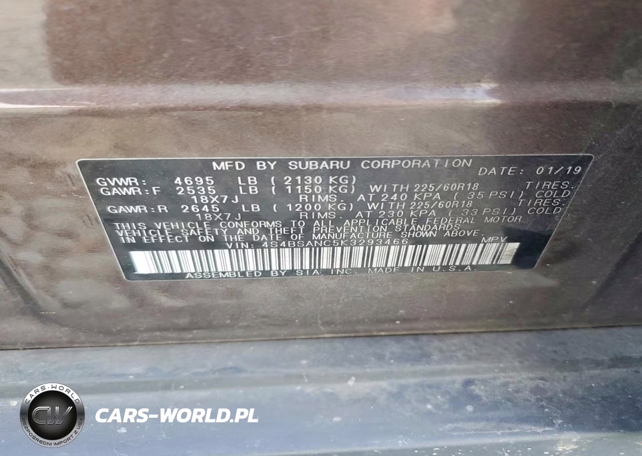 2019 Subaru Outback 2.5I Limited VIN:4S4BSANC5K3293466 - 12