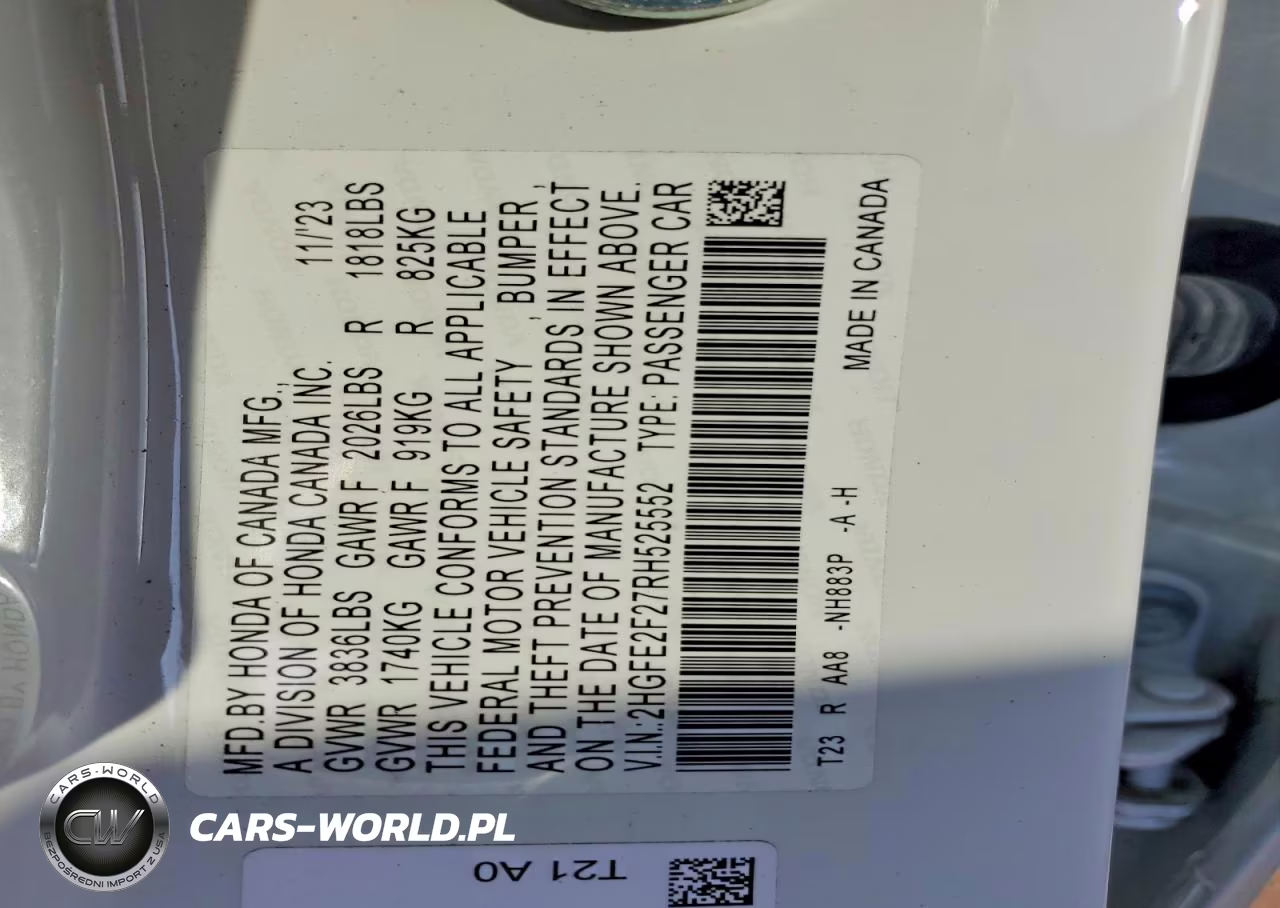 2024 Honda Civic Lx VIN:2HGFE2F27RH525552 - 12