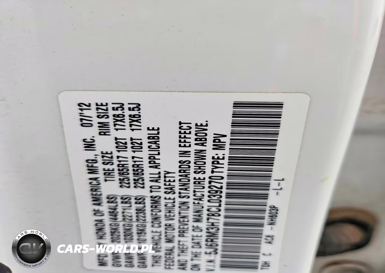 2012 Honda Cr-V Exl VIN:5J6RM3H78CL039270 - 12