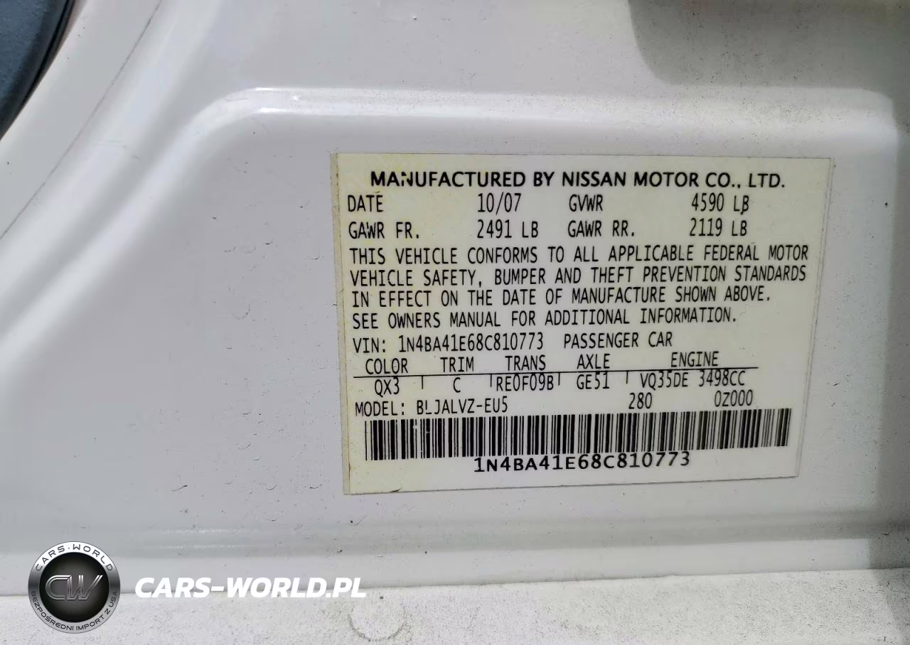 2008 Nissan Maxima 3.5 Se VIN:1N4BA41E68C810773 - 12