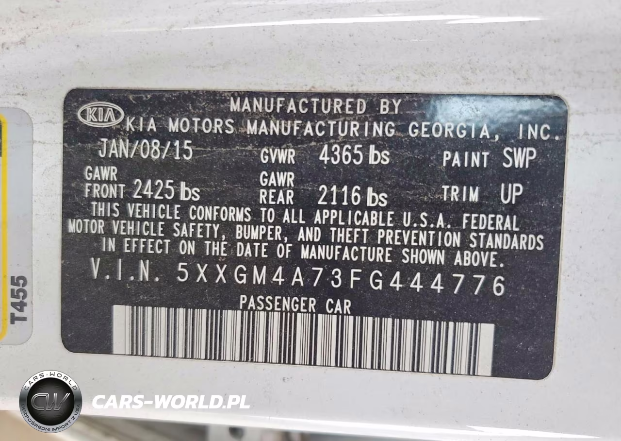 2015 Kia Optima Lx VIN:5XXGM4A73FG444776 - 12