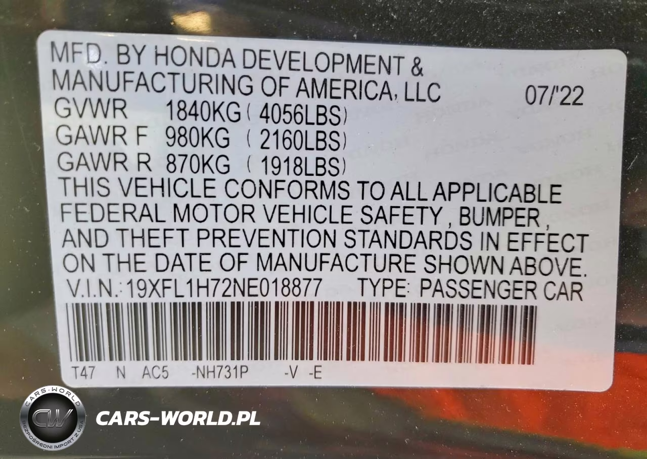 2022 Honda Civic Exl VIN:19XFL1H72NE018877 - 12