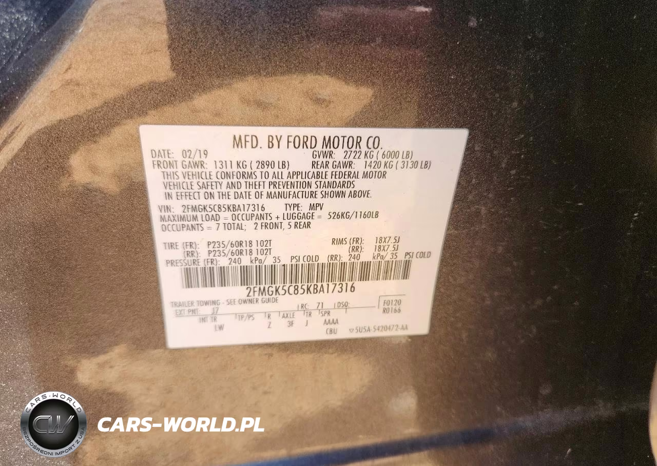 2019 Ford Flex Sel VIN:2FMGK5C85KBA17316 - 14