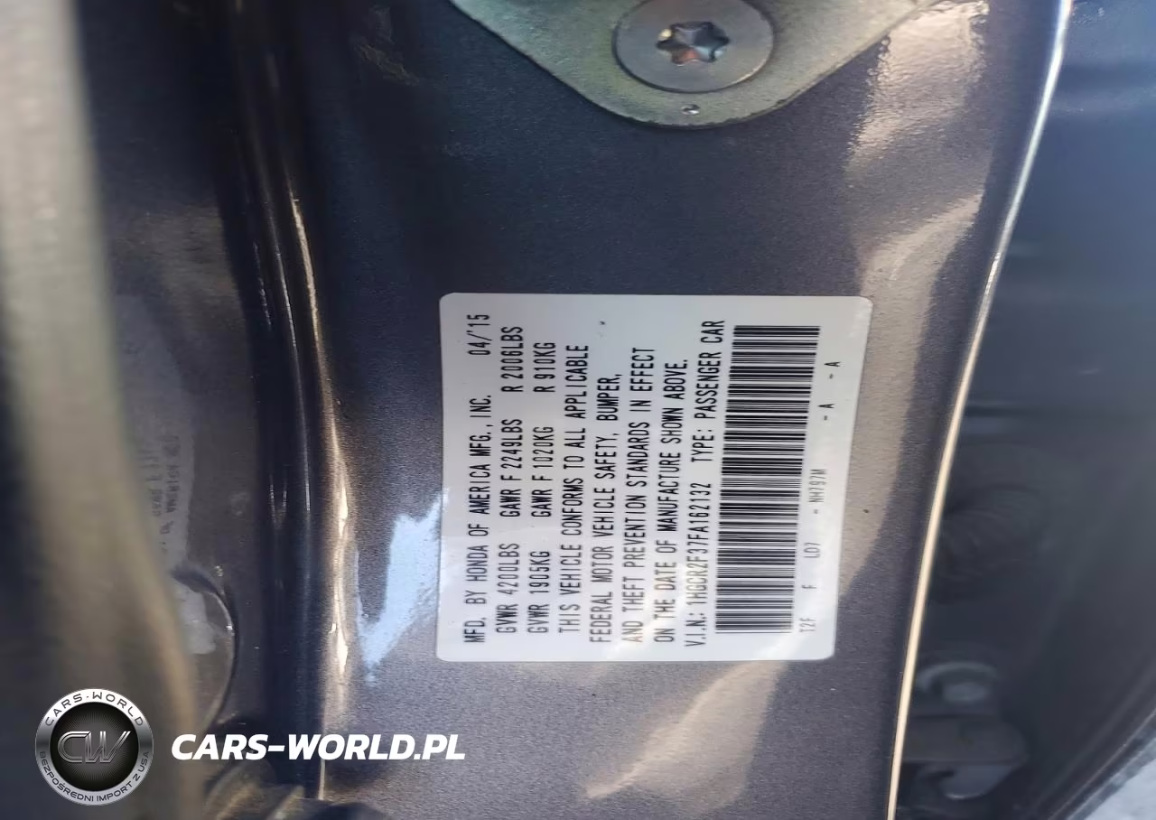 2015 Honda Accord Lx VIN:1HGCR2F37FA162132 - 12