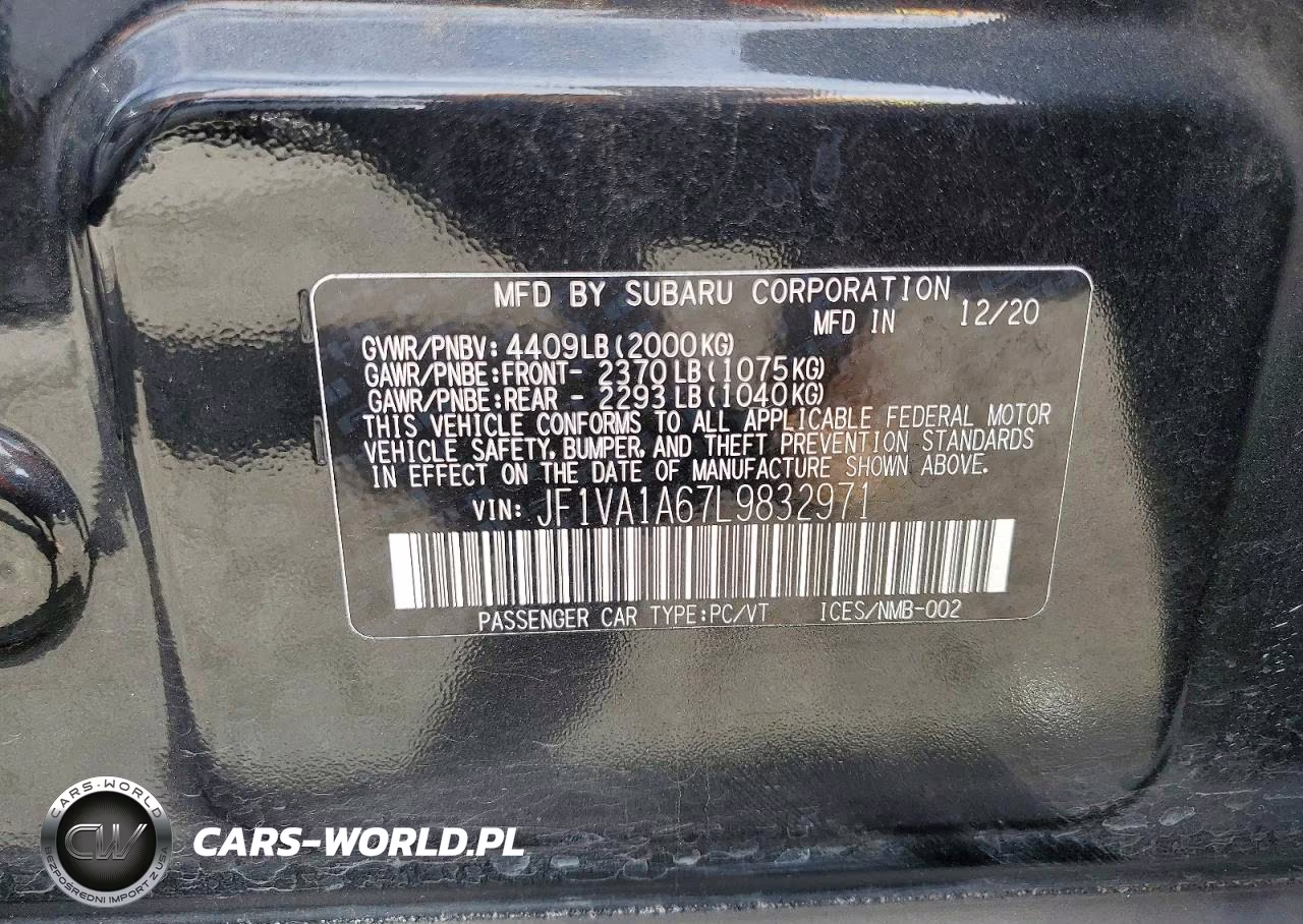 2020 Subaru Wrx VIN:JF1VA1A67L9832971 - 12