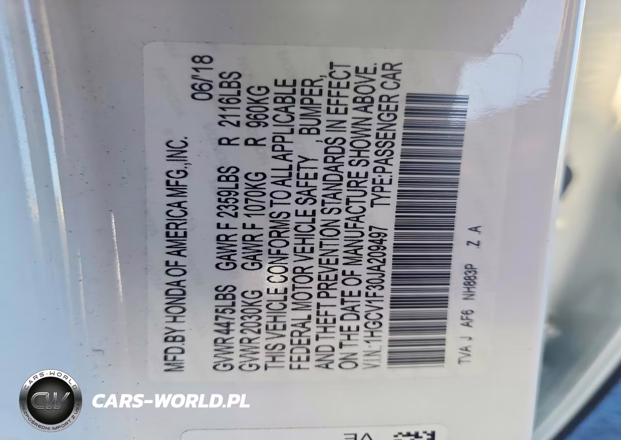 2018 Honda Accord Sport VIN:1HGCV1F30JA209497 - 12