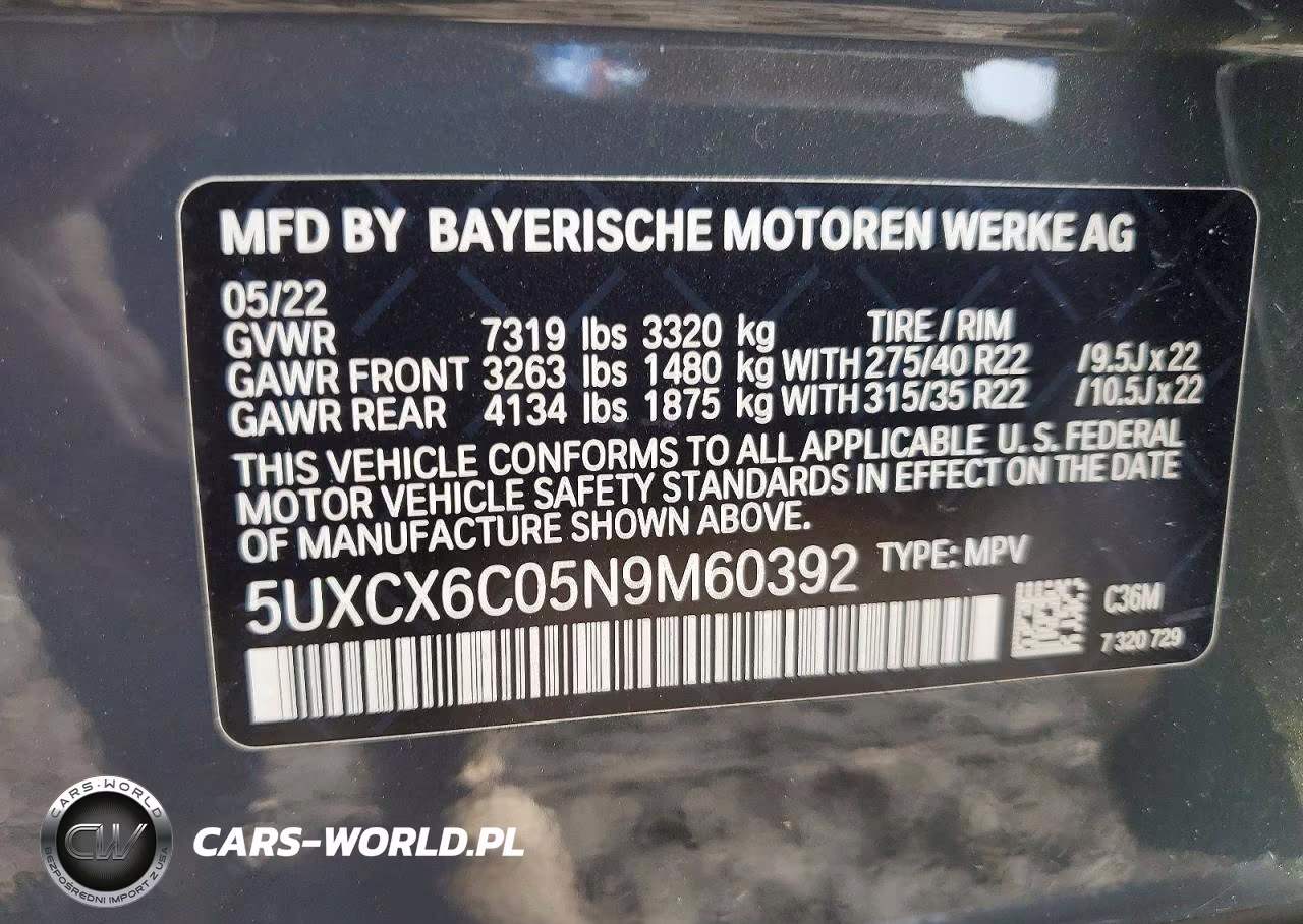 2022 BMW X7 M50I VIN:5UXCX6C05N9M60392 - 13