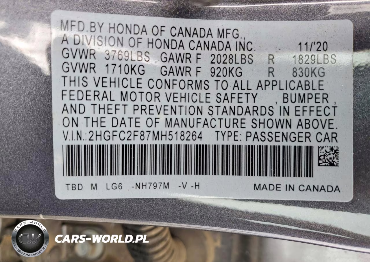 2021 Honda Civic Sport VIN:2HGFC2F87MH518264 - 12