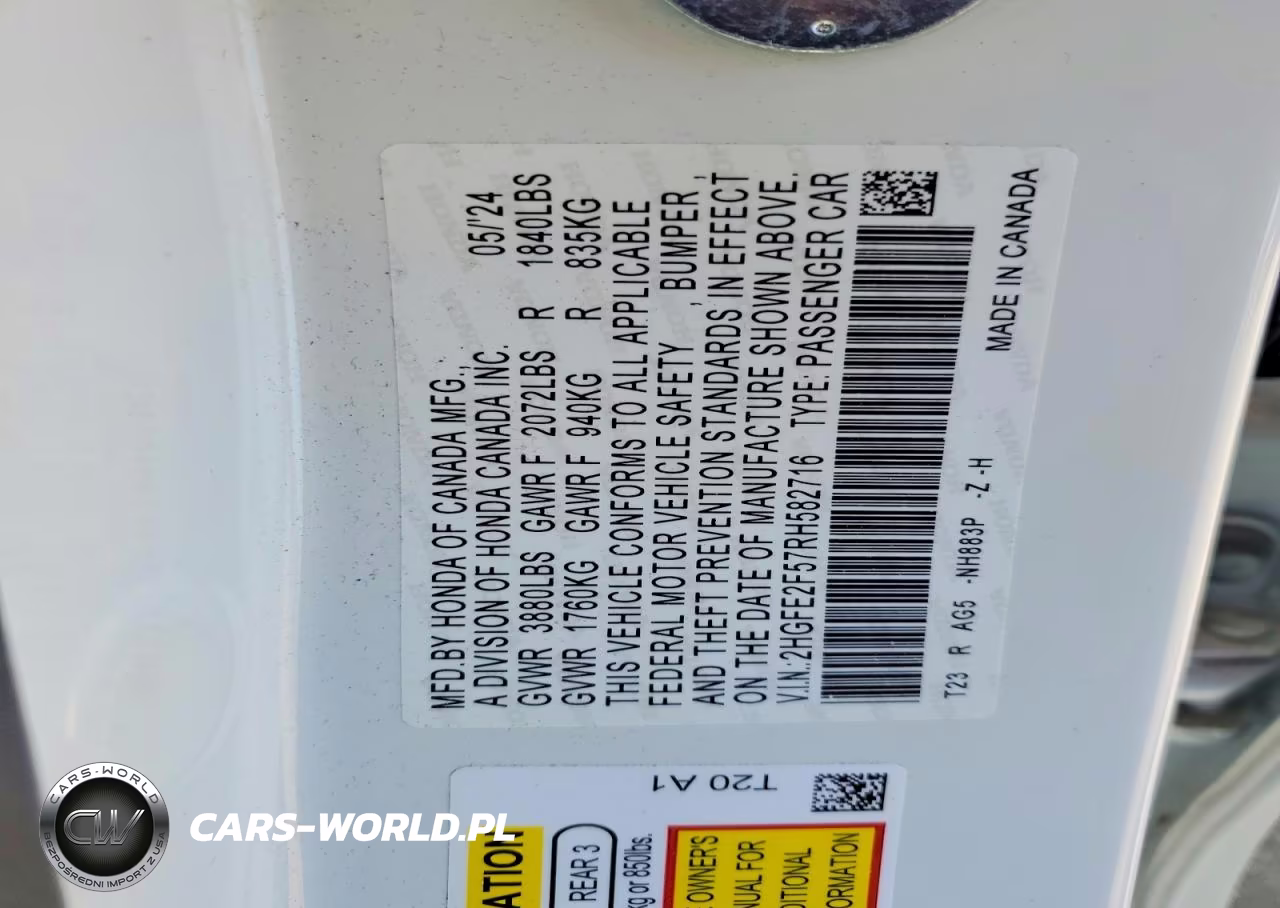 2024 Honda Civic Sport VIN:2HGFE2F57RH582716 - 12