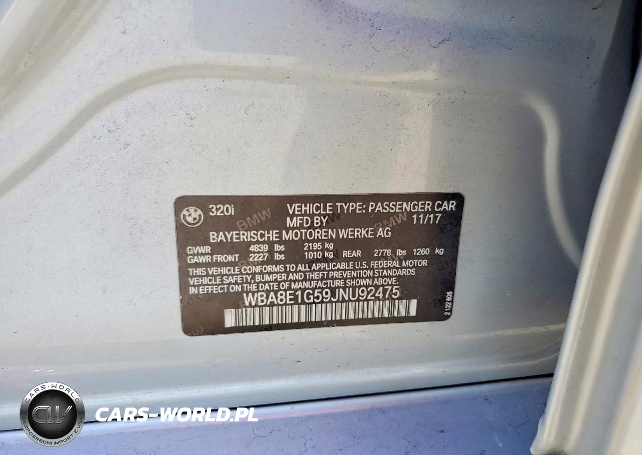 2018 BMW 320 I VIN:WBA8E1G59JNU92475 - 12