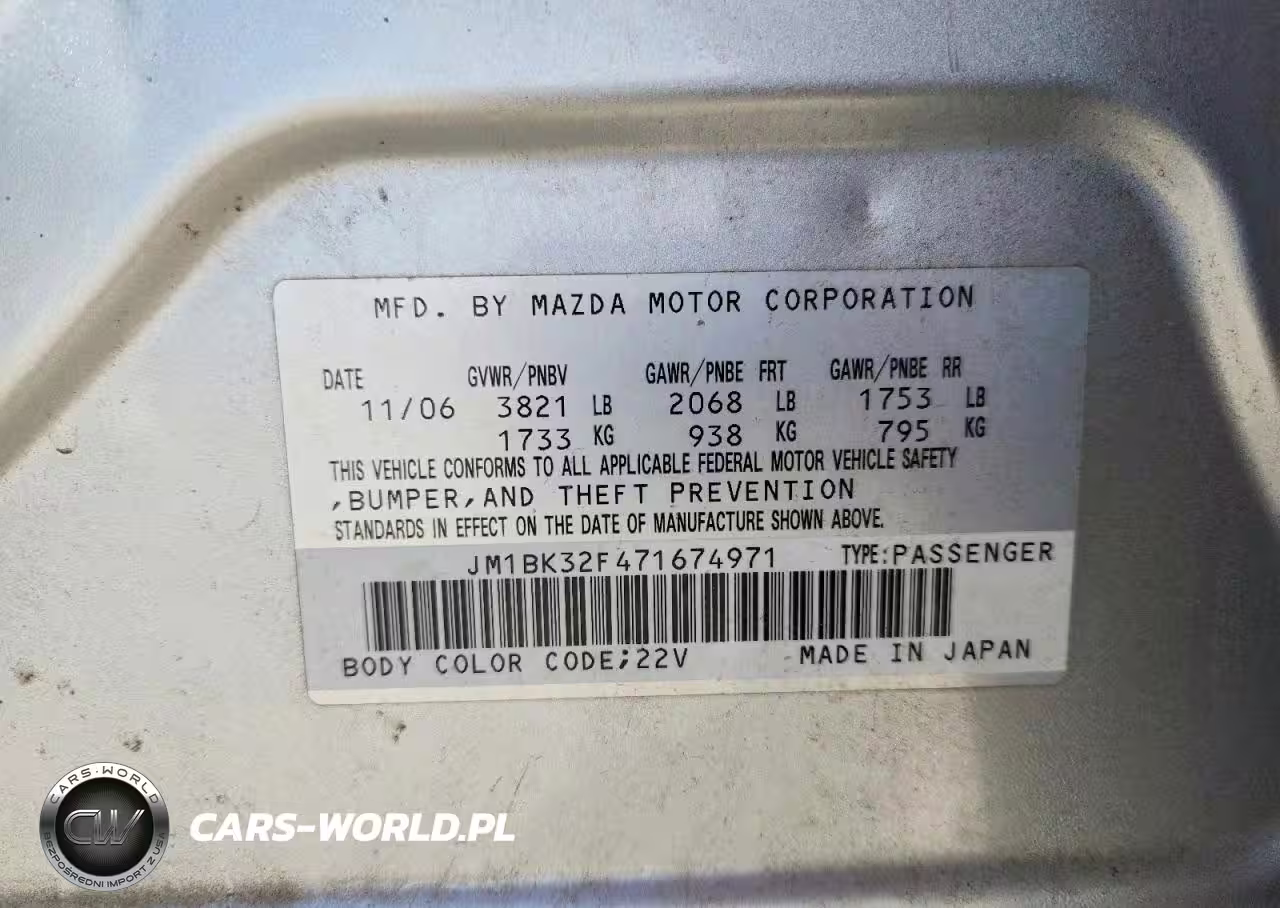 2007 Mazda 3 I VIN:JM1BK32F471674971 - 12