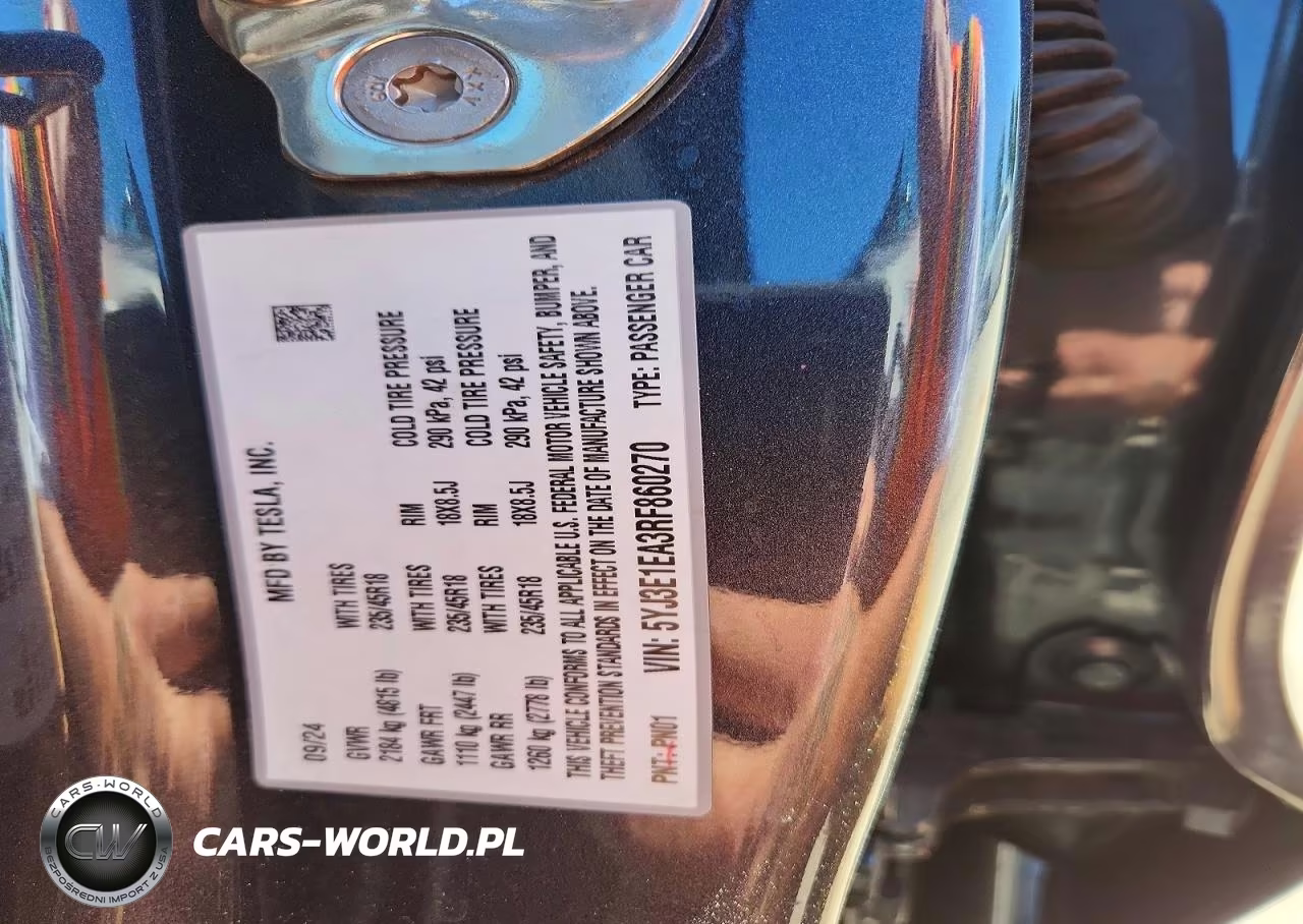 2024 Tesla Model 3 VIN:5YJ3E1EA3RF860270 - 13