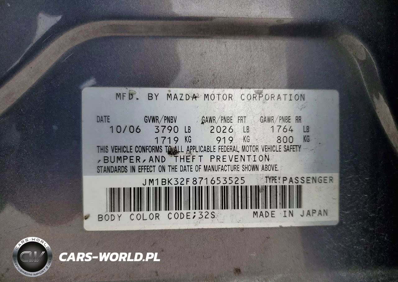 2007 Mazda 3 I VIN:JM1BK32F871653525 - 12